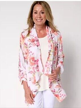 Susan Graver Textured Floral Cardigan/Tank Twin Set LP